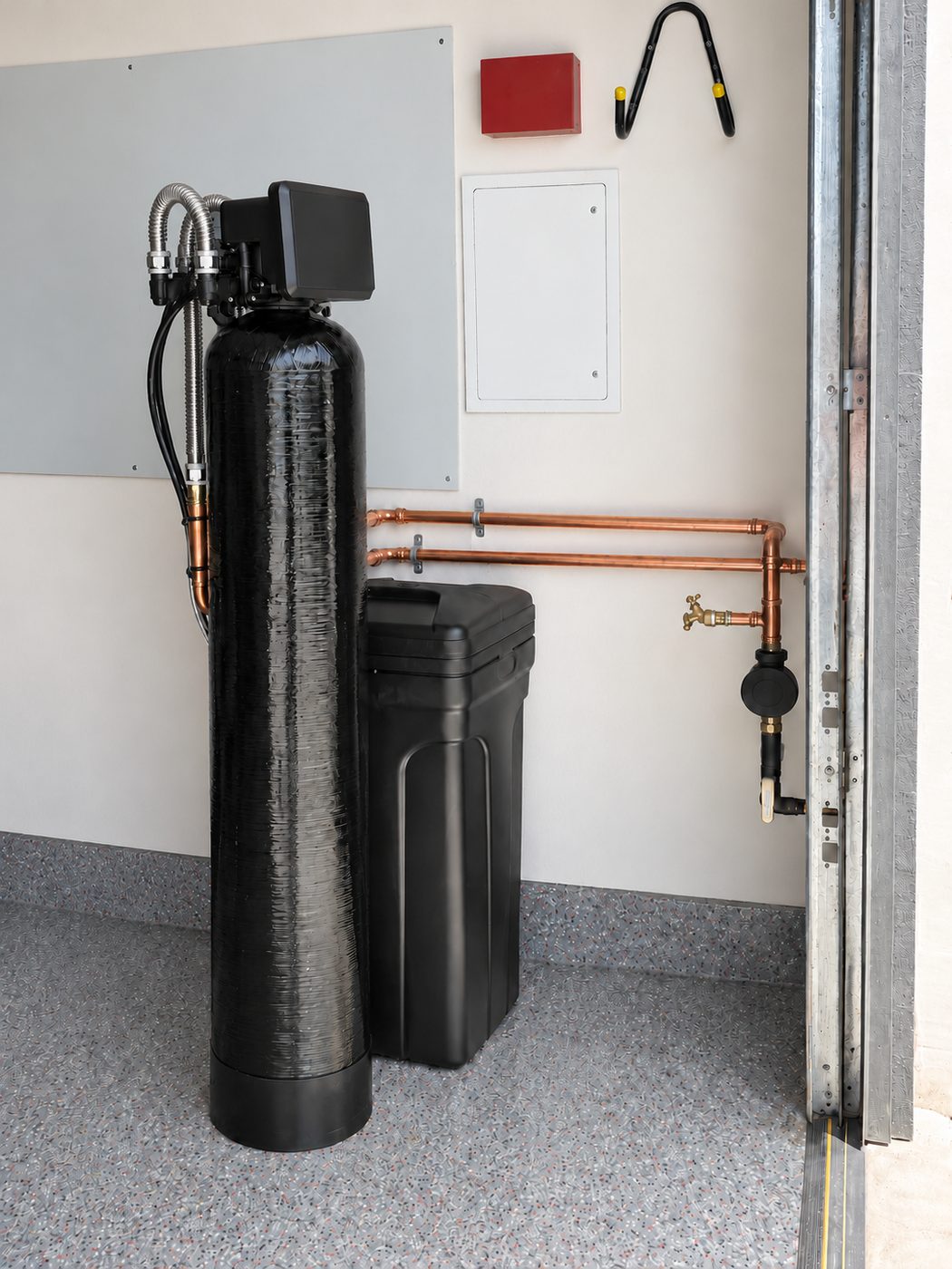 Sol Connection garage water softener installation with copper plumbing in Southern California