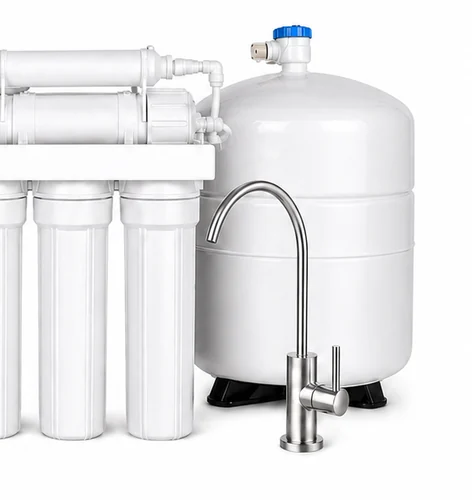 5-stage reverse osmosis unit with storage tank and brushed faucet