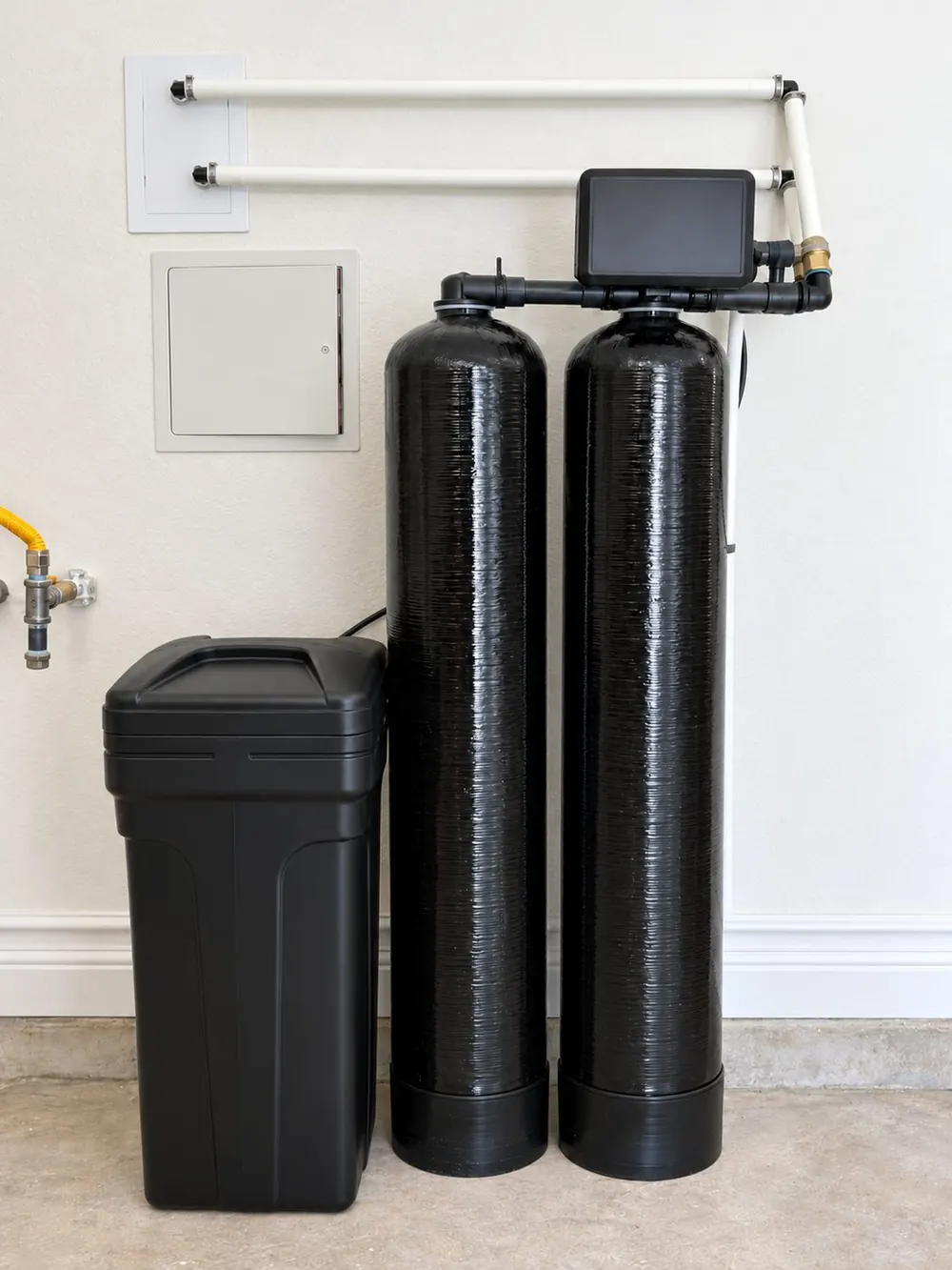 Sol Connection garage dual-tank water softener installation in Southern California