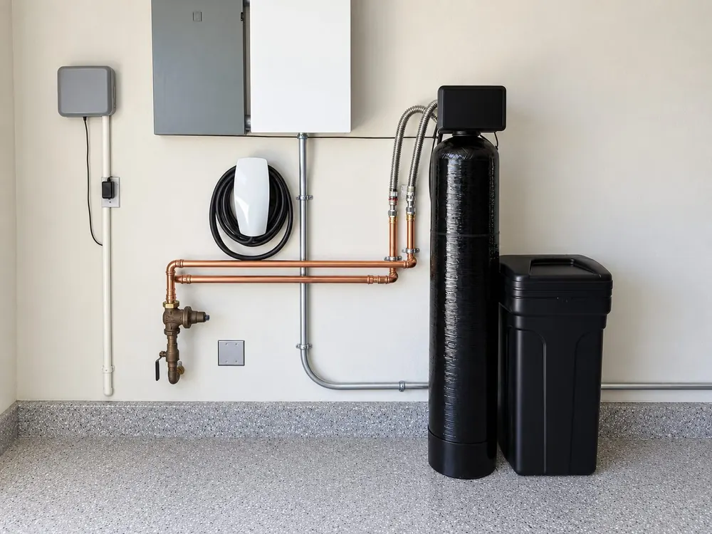 Sol Connection clean garage water softener installation with copper plumbing in Southern California
