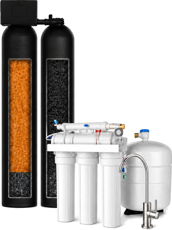 Salt-free water softener dual tank with carbon filter and FREE 5-stage reverse osmosis drinking water system included — Sol Connection