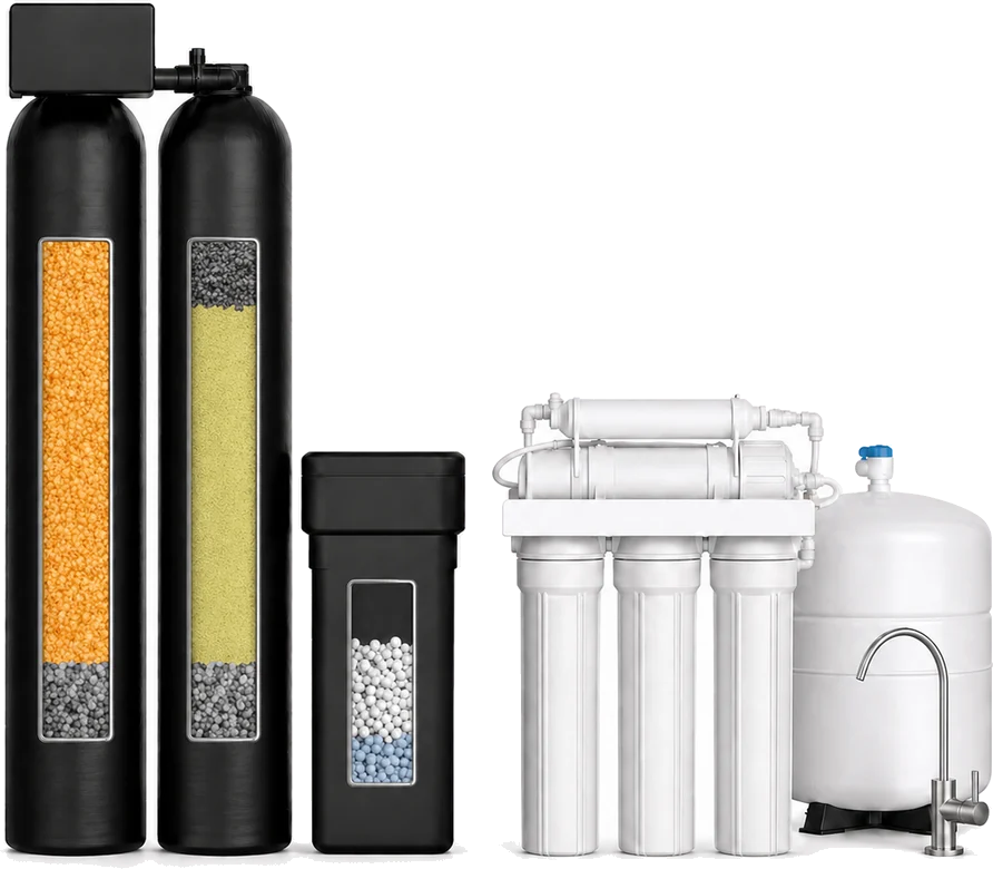 Well water treatment dual-tank system with FREE 5-stage reverse osmosis drinking water system included — Sol Connection