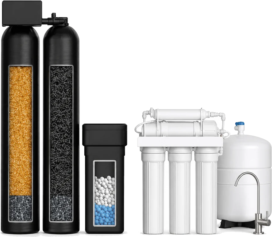 Whole-home dual-tank water softener and carbon filter with FREE 5-stage reverse osmosis drinking water system included — Sol Connection